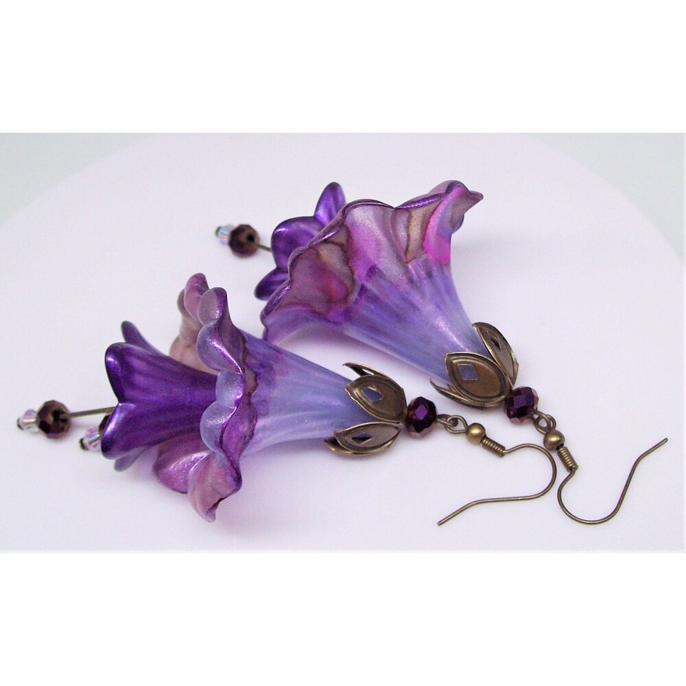 Amethyst Purple Earrings, Boho Flower Earrings, Vintage Style, Jewelry Gifts